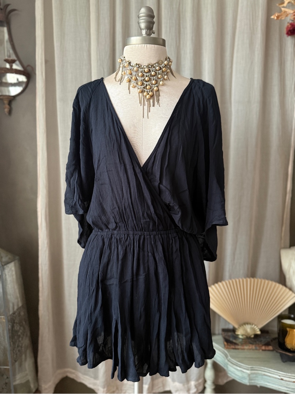 Free People Nerea short flowy romper jumpsuit open back v-neck kimono sleeves